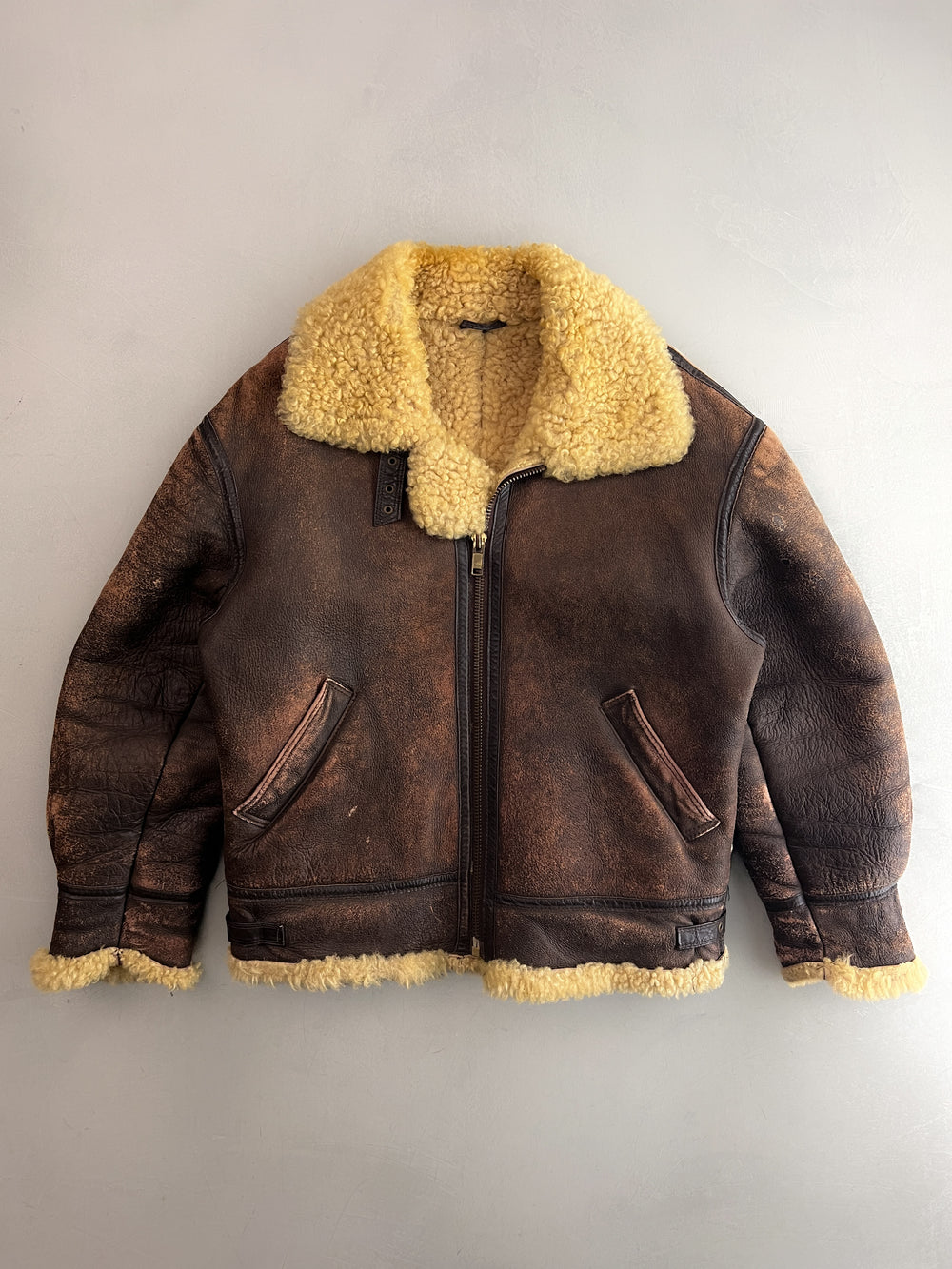1980's British B-3 Style Shearling Flight Jacket [L]