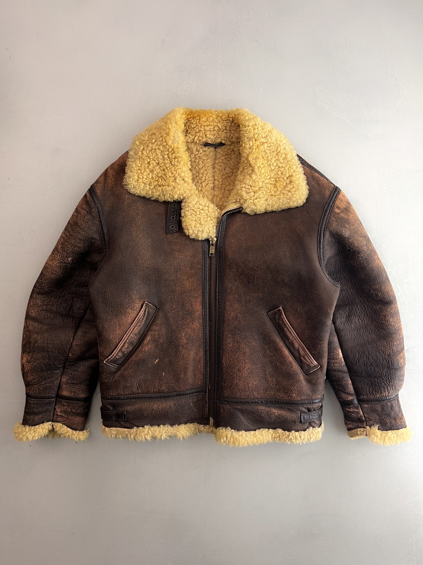 1980's British B-3 Style Shearling Flight Jacket [L]
