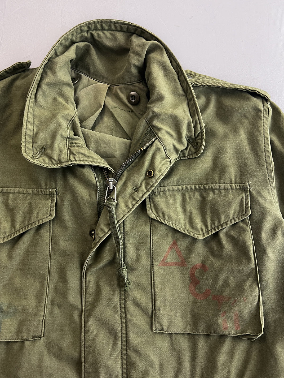60’s/70’s U.S. Army M-65 Field Jacket w Delta Epsilon Pi Fraternity Stencil [M]