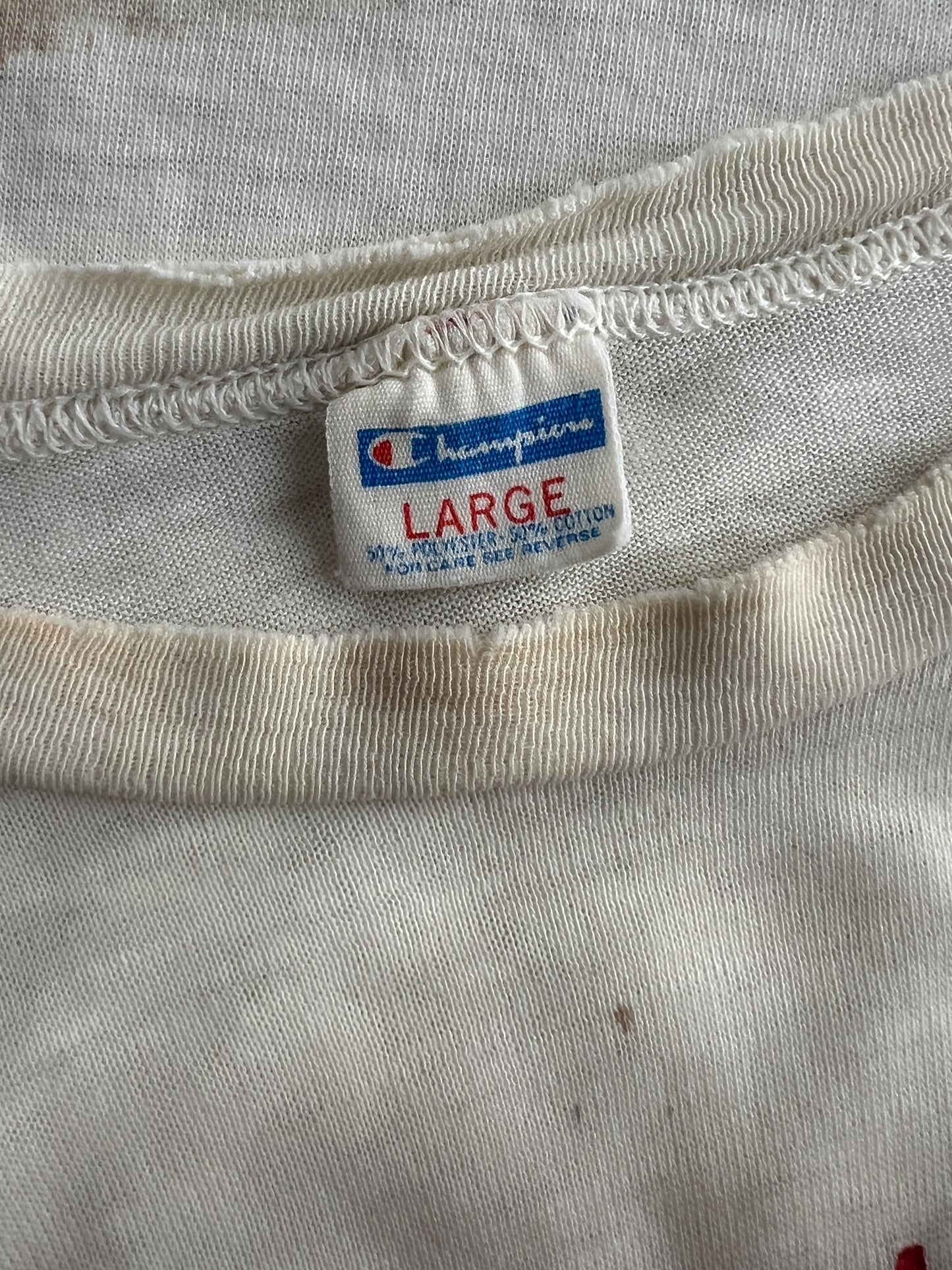 70's Champion Blue Bar Thrashed South Fremont Ringer Tee [L]