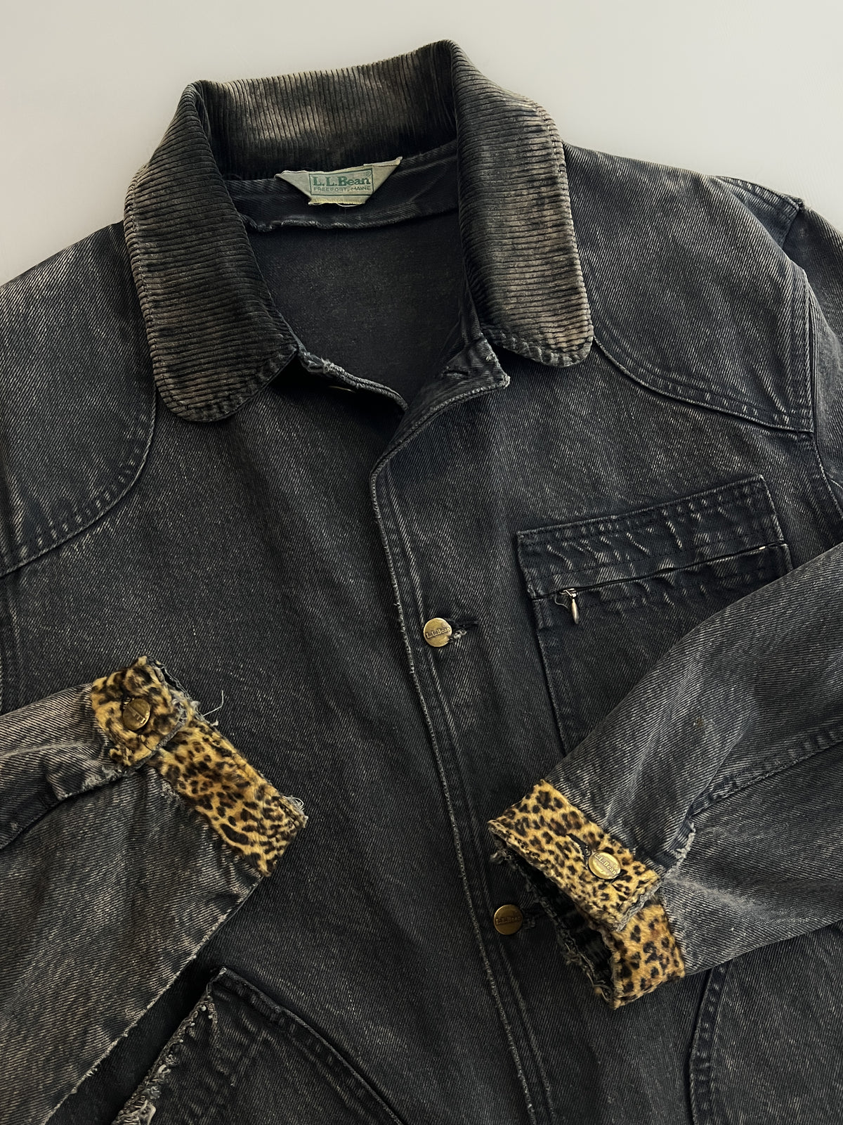 Over Dyed L.L Bean Barn Coat w Leopard Cuff Detailing [XL]