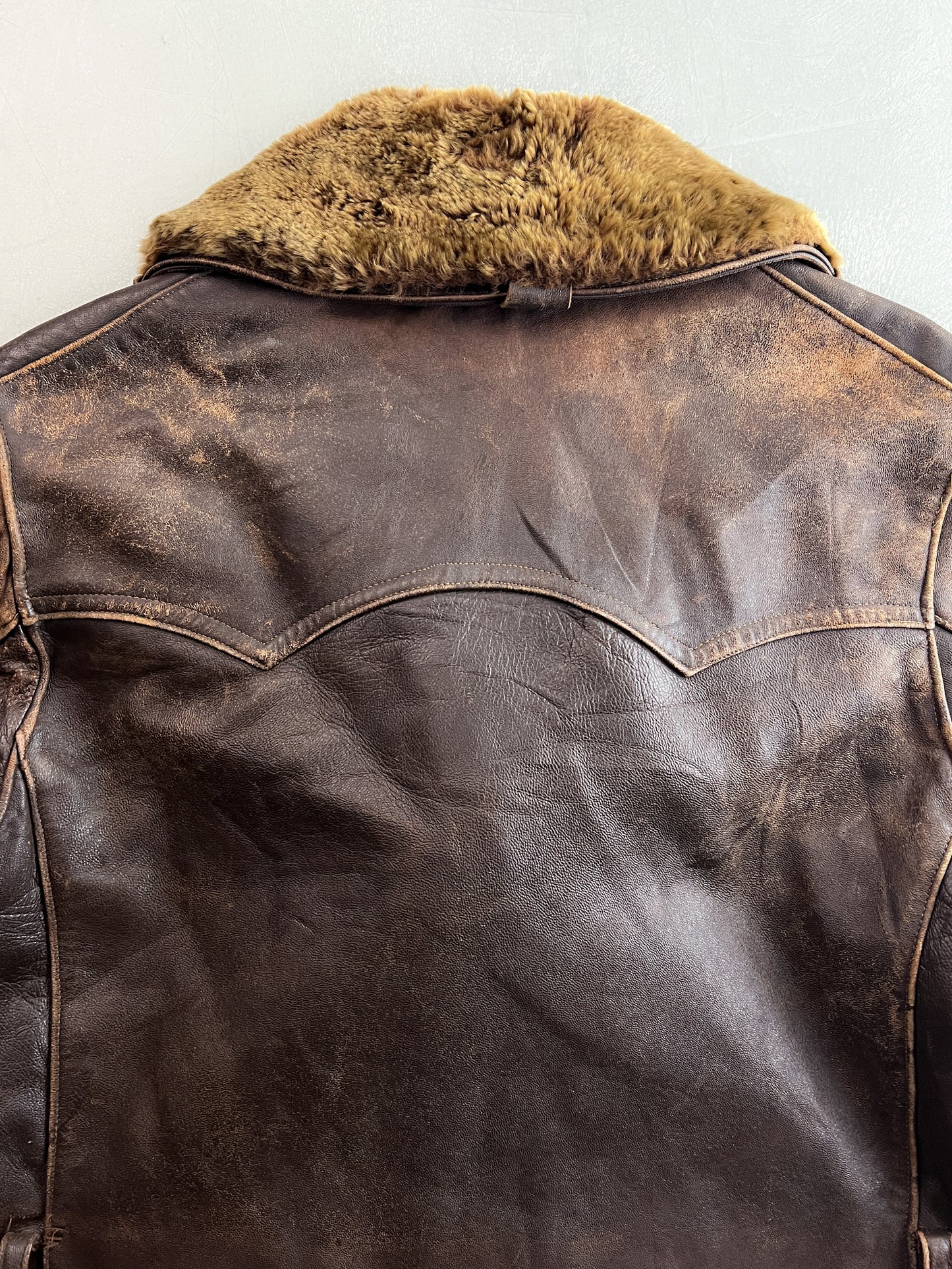 60's/70's European Leather Greatcoat w Detachable Fur Collar [L]