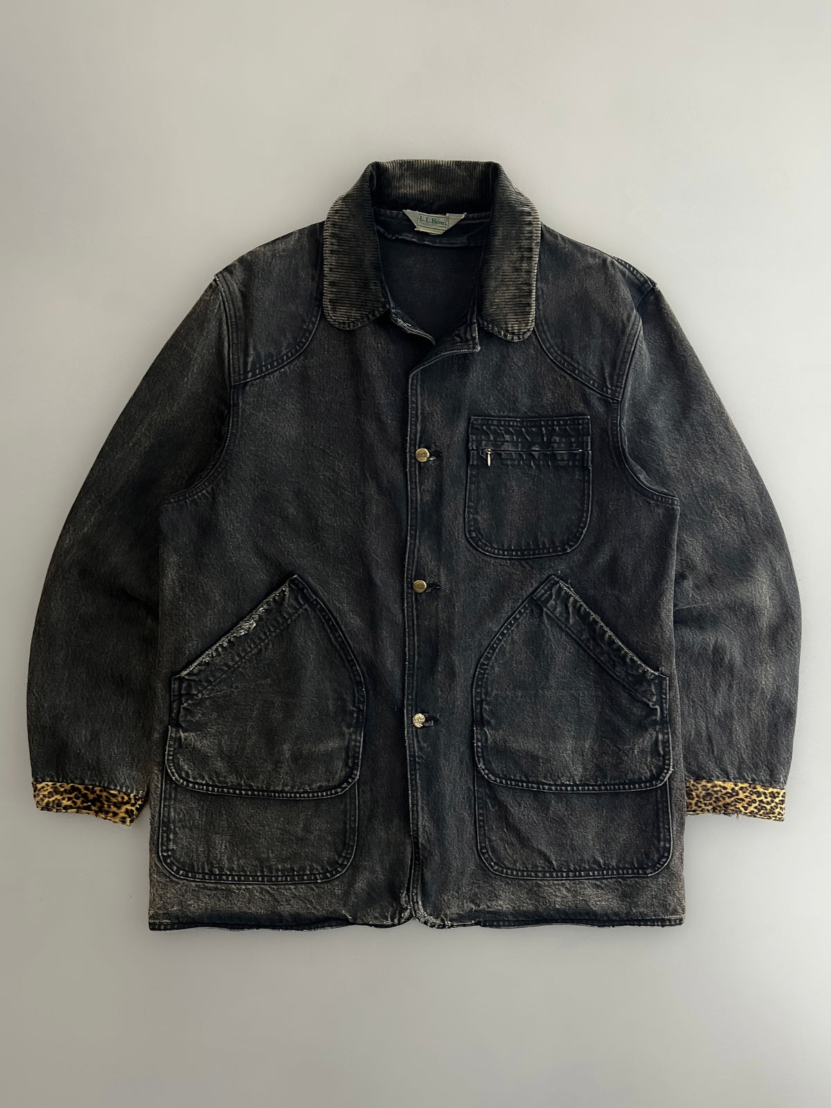 Over Dyed L.L Bean Barn Coat w Leopard Cuff Detailing [XL]