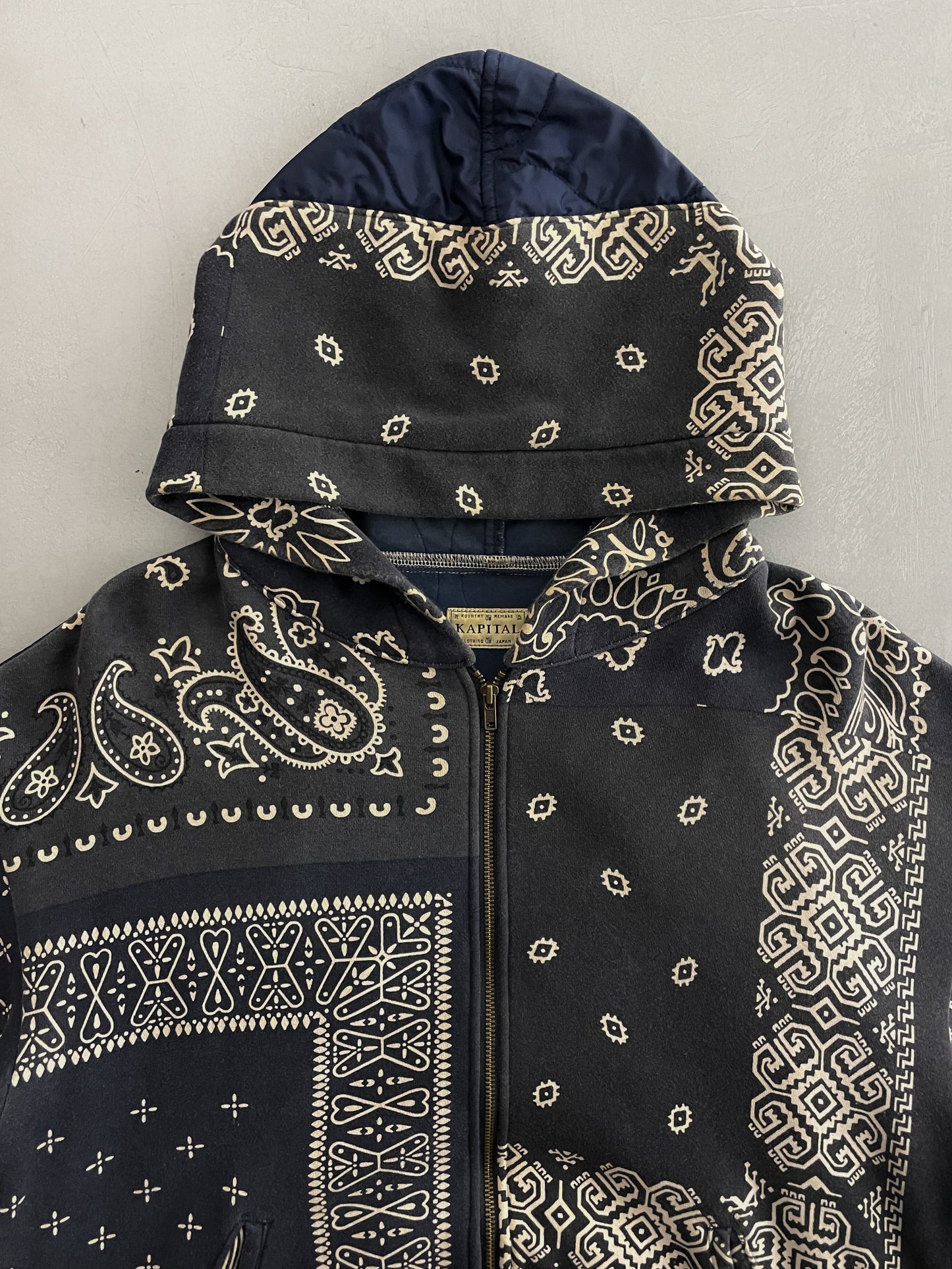 KAPITAL Half Quilted Bandana Zip Up Hoodie [L/XL]