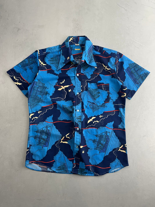 70's Ships & Birds Shirt [L]