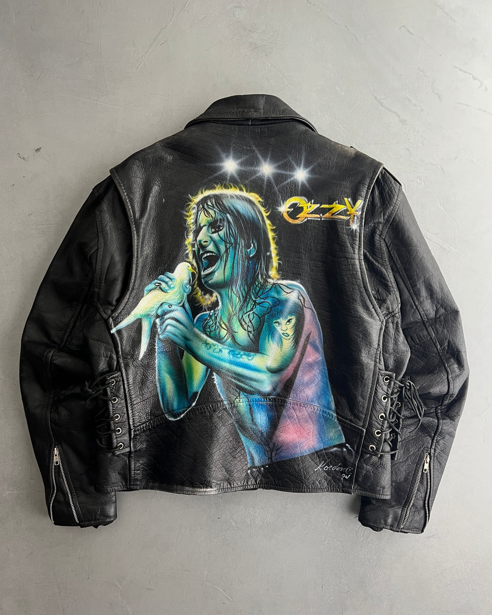 '94 Airbrush Ozzy 'Doves Revenge' Motocycle Jacket [L]