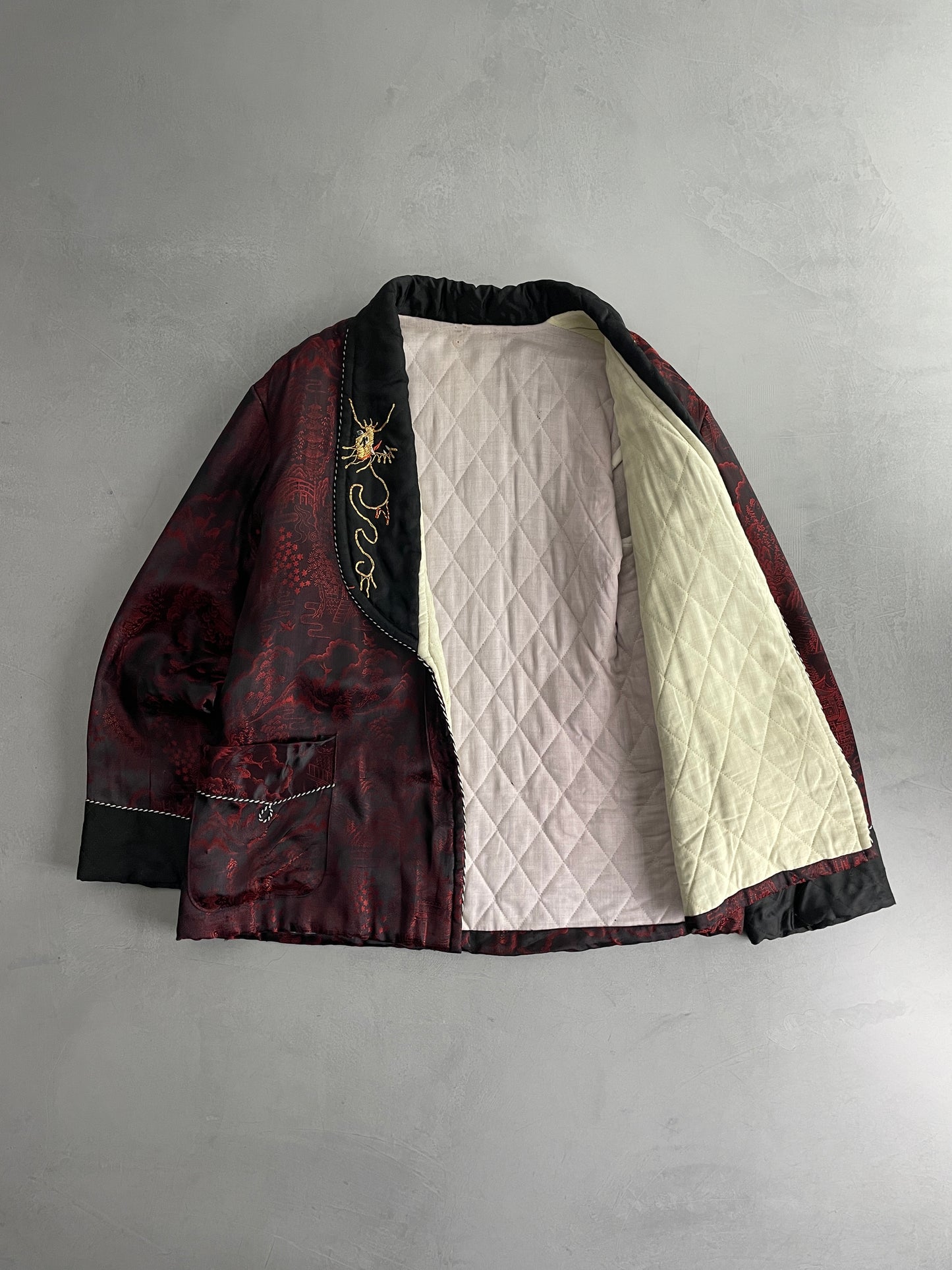 60's Embroidered Dragon Smoking Jacket [L]