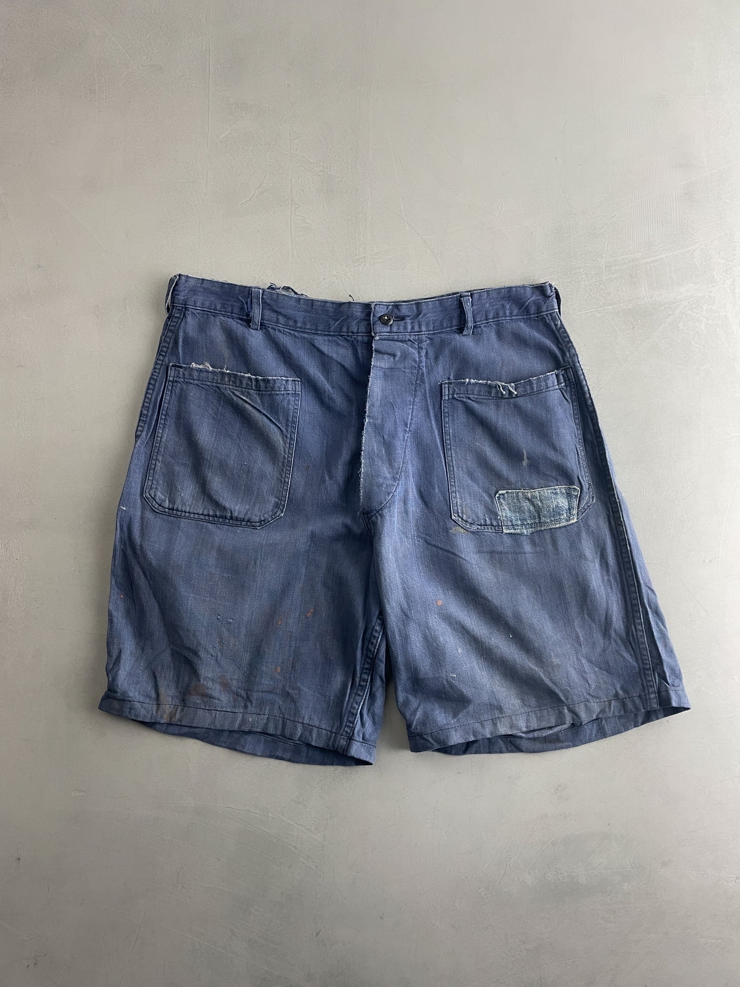 Thrashed Selvage Navy Shorts [33"]