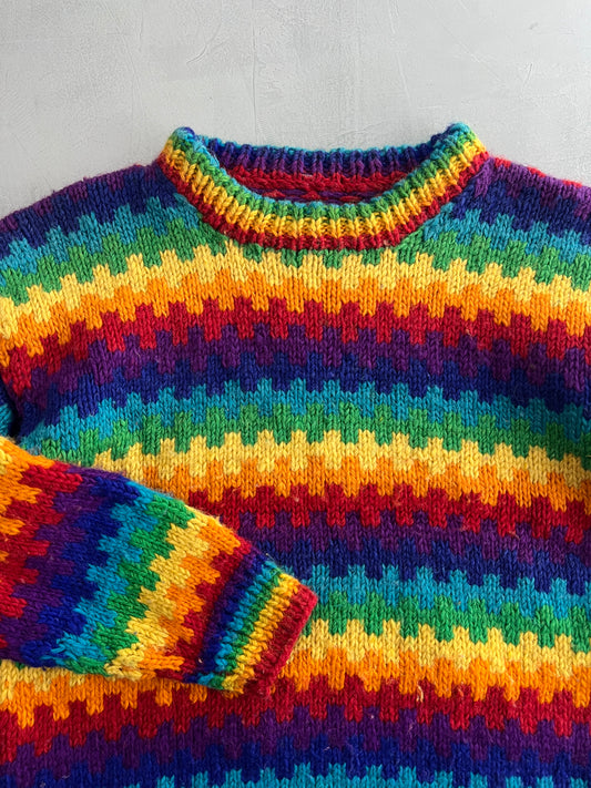 Hand-Knitted Multi-Coloured Sweater [L]