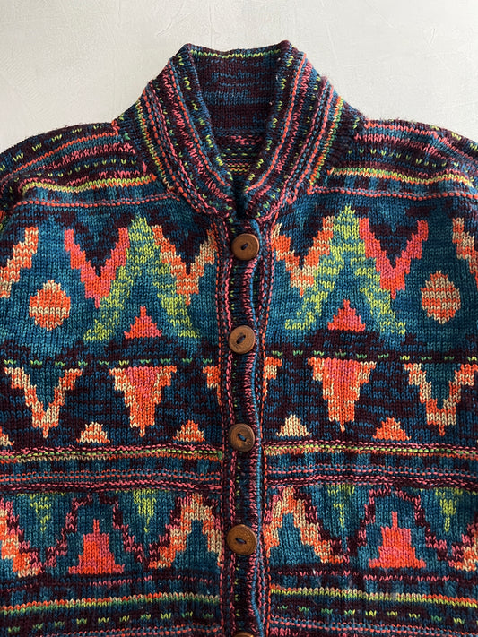 Hand-Woven Aztec Wool Cardigan [L]