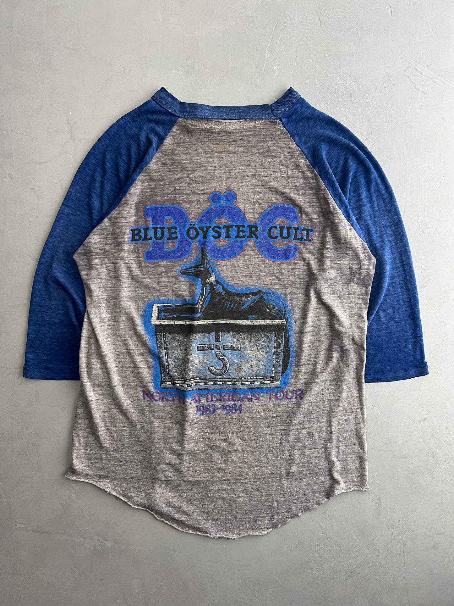 '83 Paper Thin Blue Oyster Cult Raglan Tee [L]
