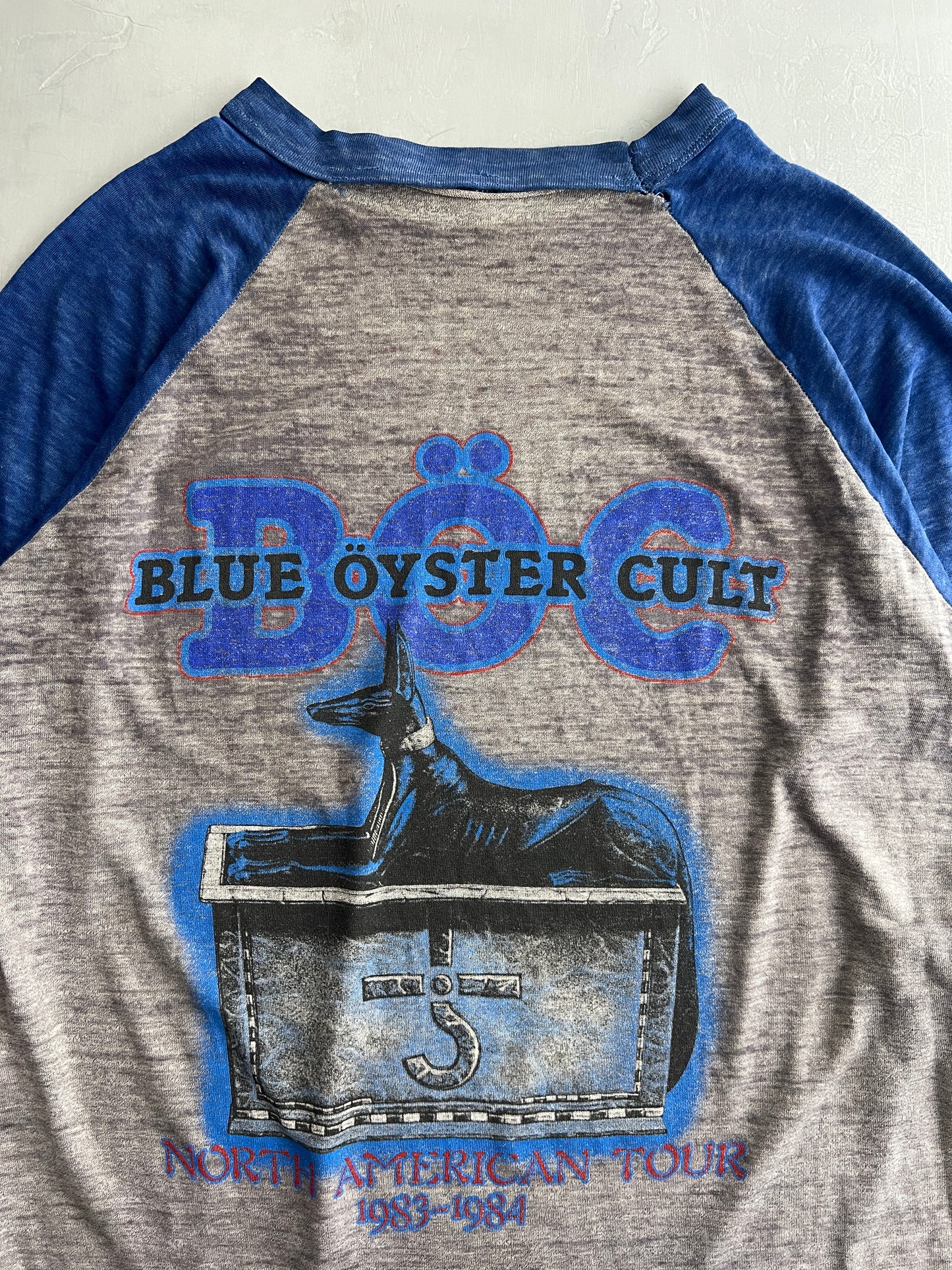 '83 Paper Thin Blue Oyster Cult Raglan Tee [L]