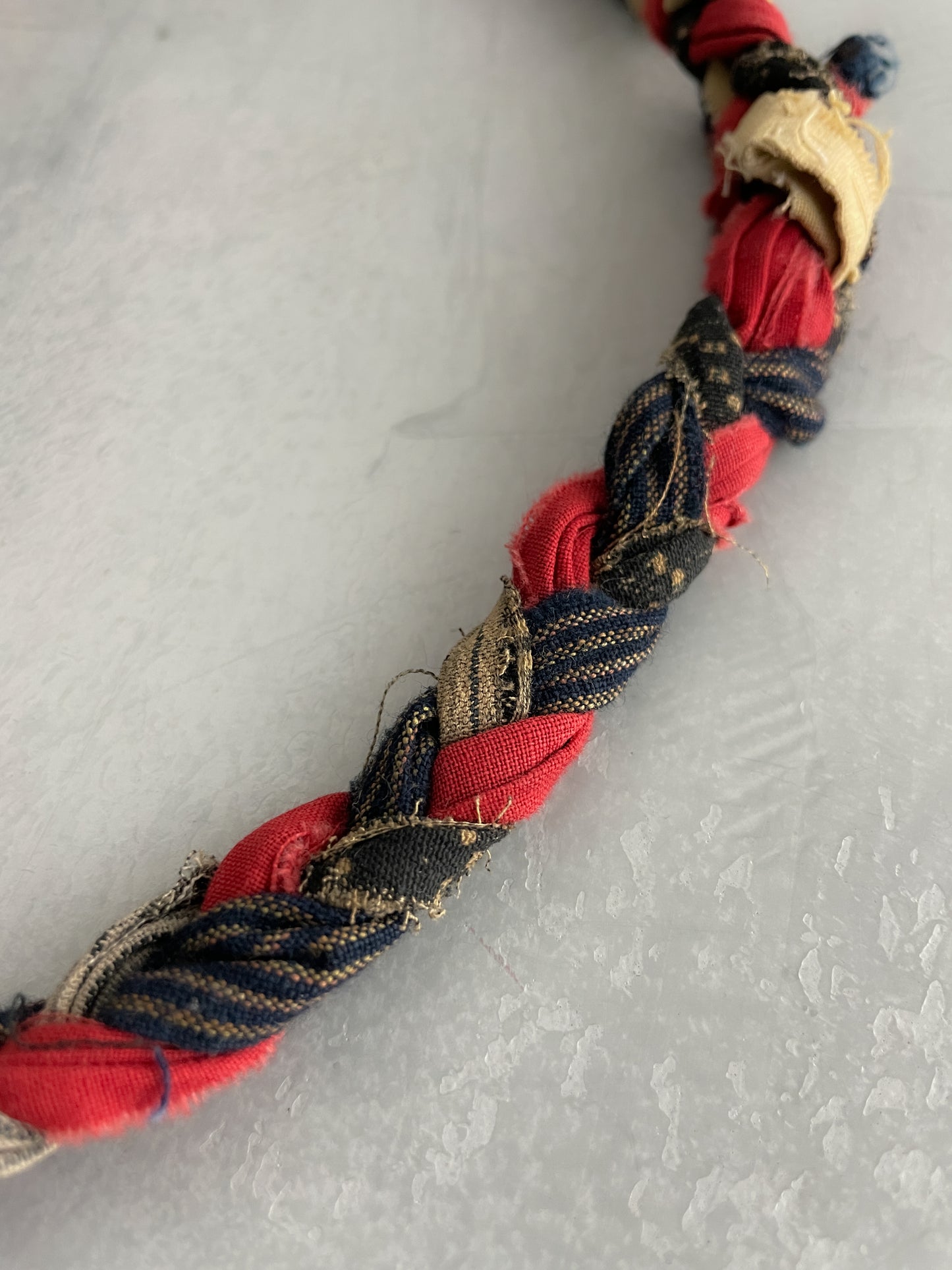 Japanese "Boro" Rope Tie w Oxidised Brass Ring