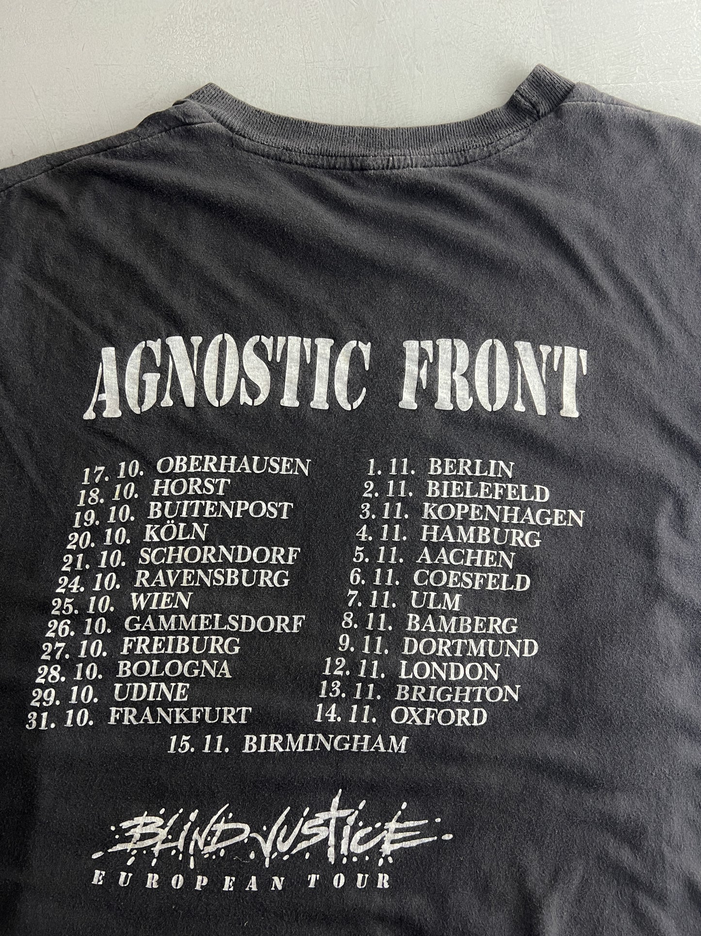 '92 Agnostic Front 'Blind Justice' European Tour Tee [L/XL]