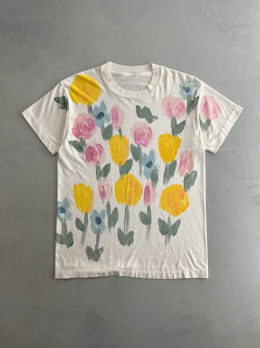 Hand-Painted Flower Tee [L]