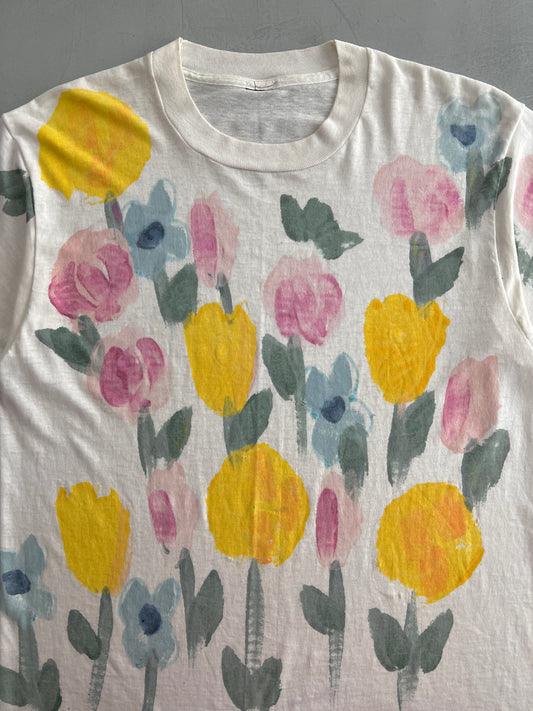 Hand-Painted Flower Tee [L]