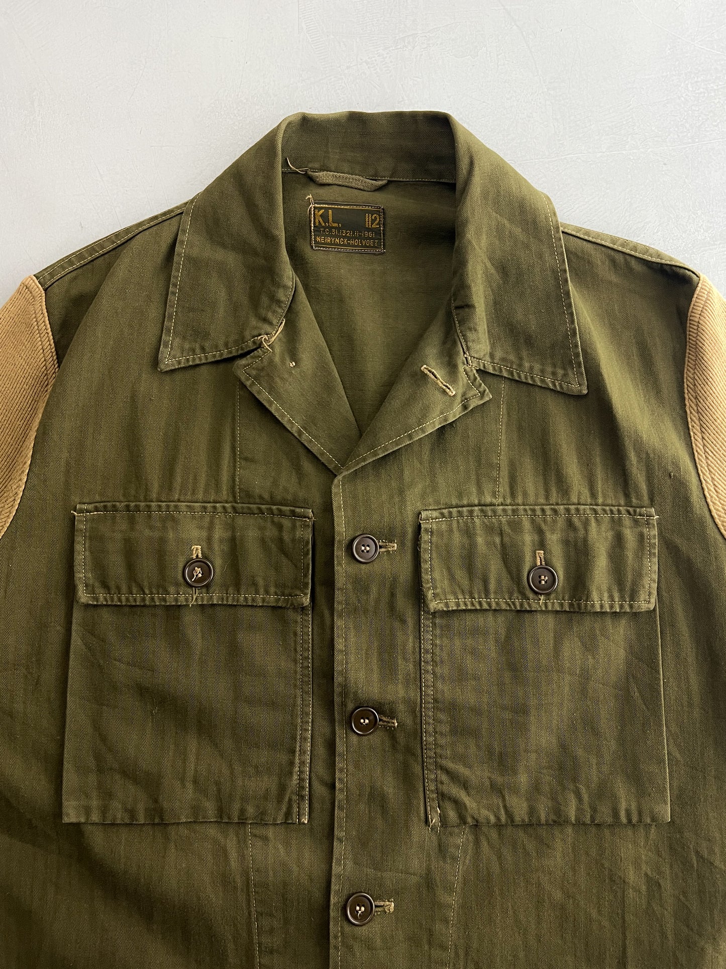 60's Dutch Military H.B.T. Field Shirts w Ribbed Sleeves [L]