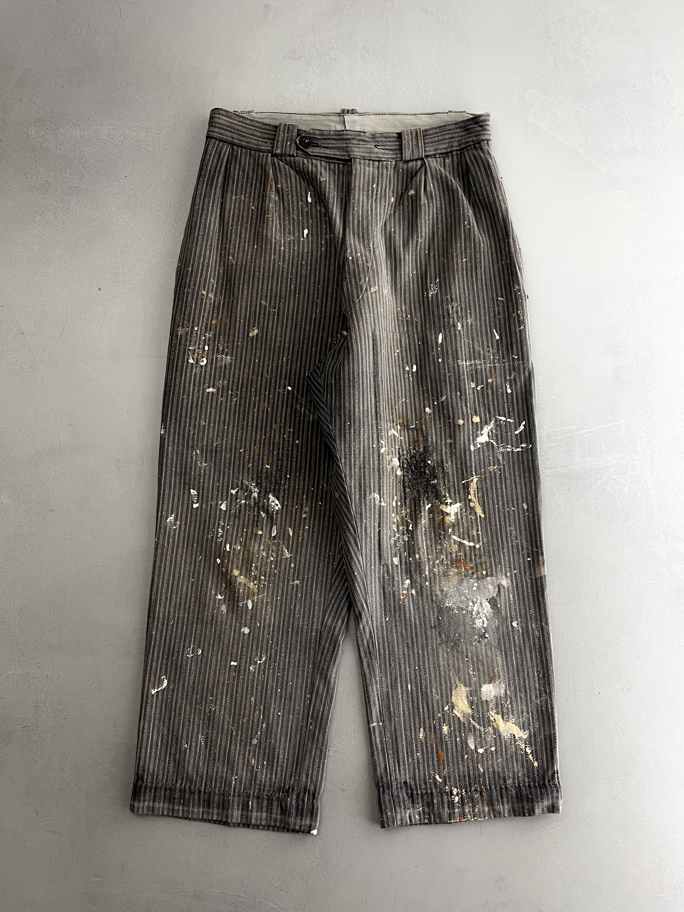パンツ 30s French Work Salt&pepper Trousers Vintage 1930s French Work Pants 2XL Salt&pepper Suspender