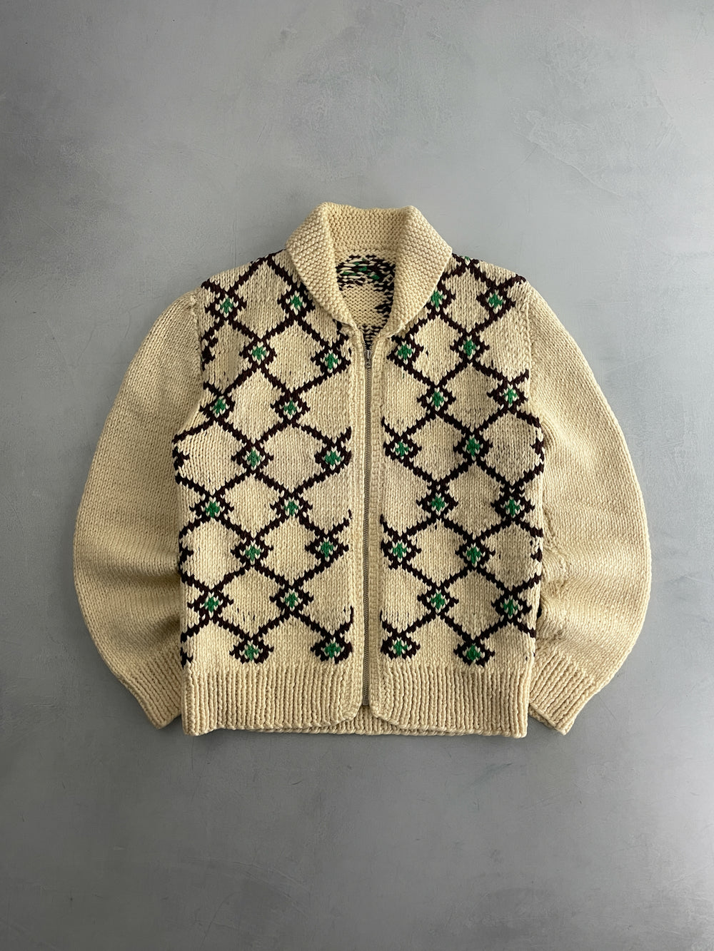 50's Cowichan Shawl Collar Knit [L]