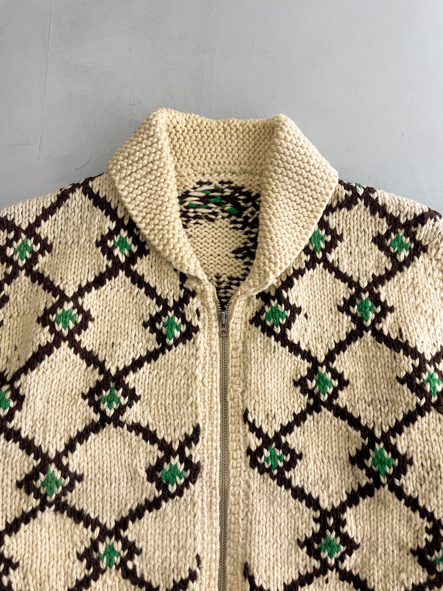 50's Cowichan Shawl Collar Knit [L]