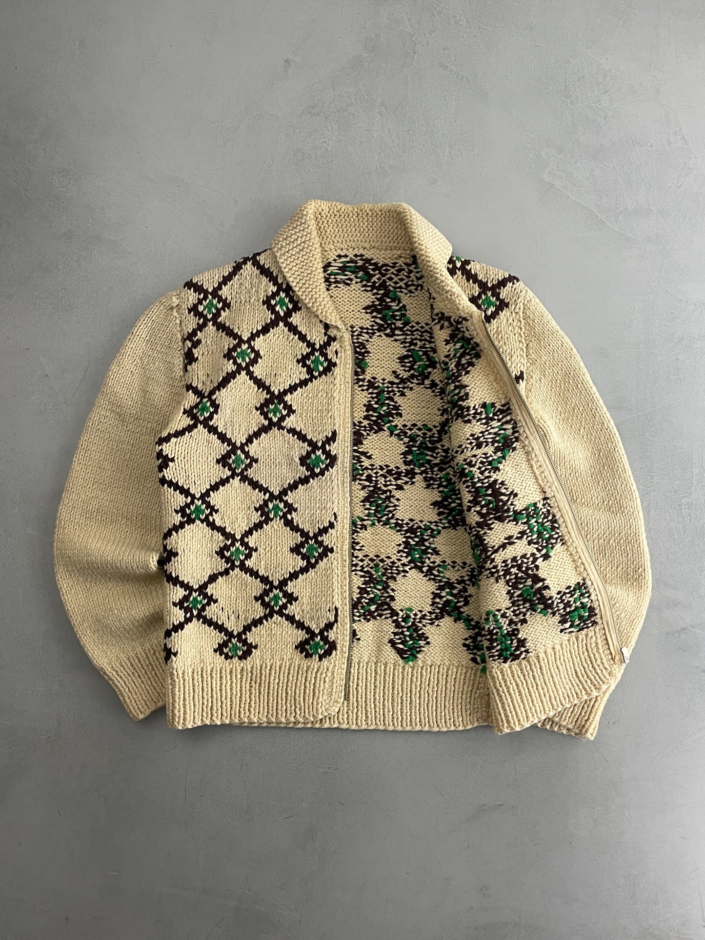 50's Cowichan Shawl Collar Knit [L]