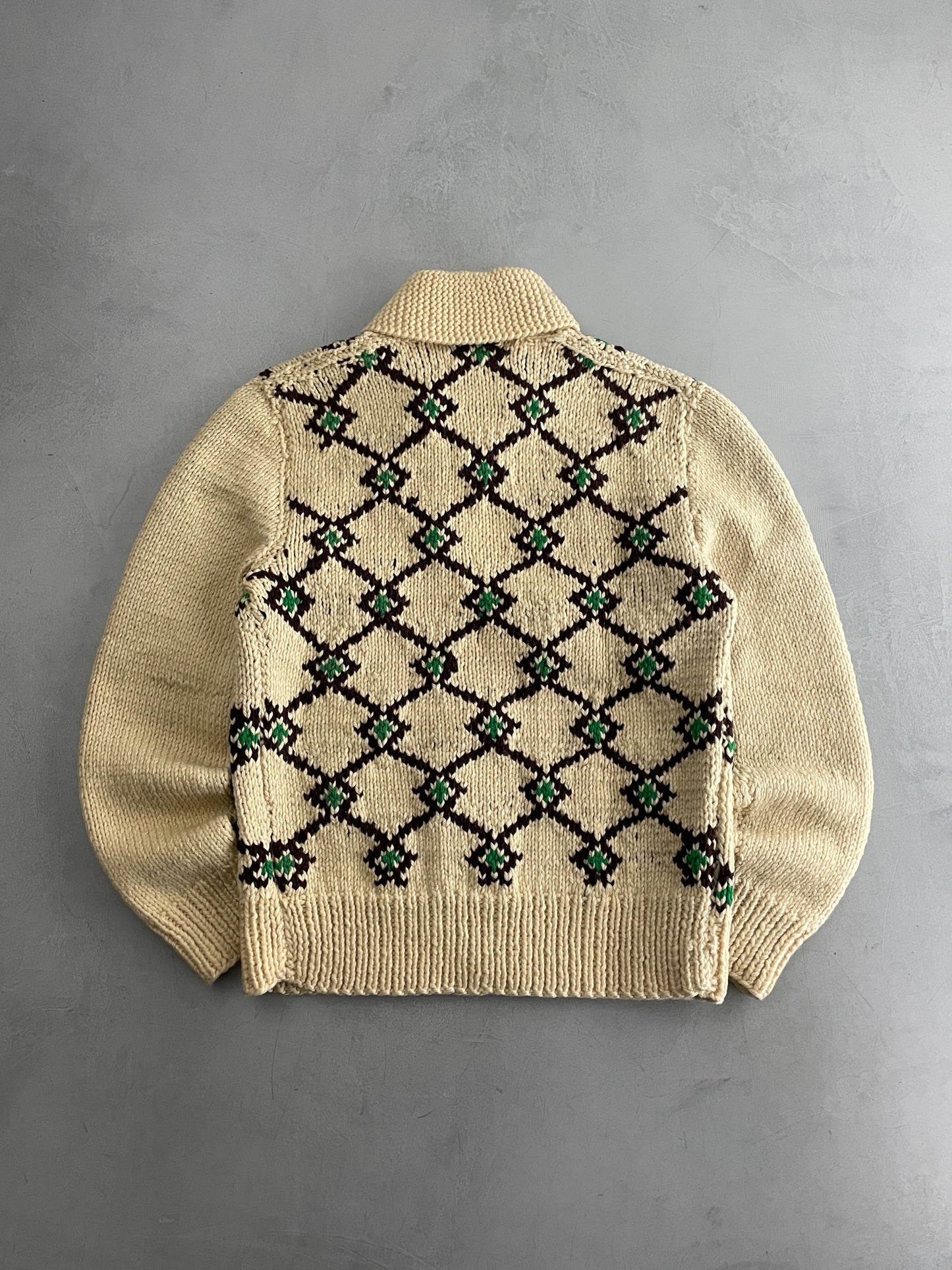 50's Cowichan Shawl Collar Knit [L]