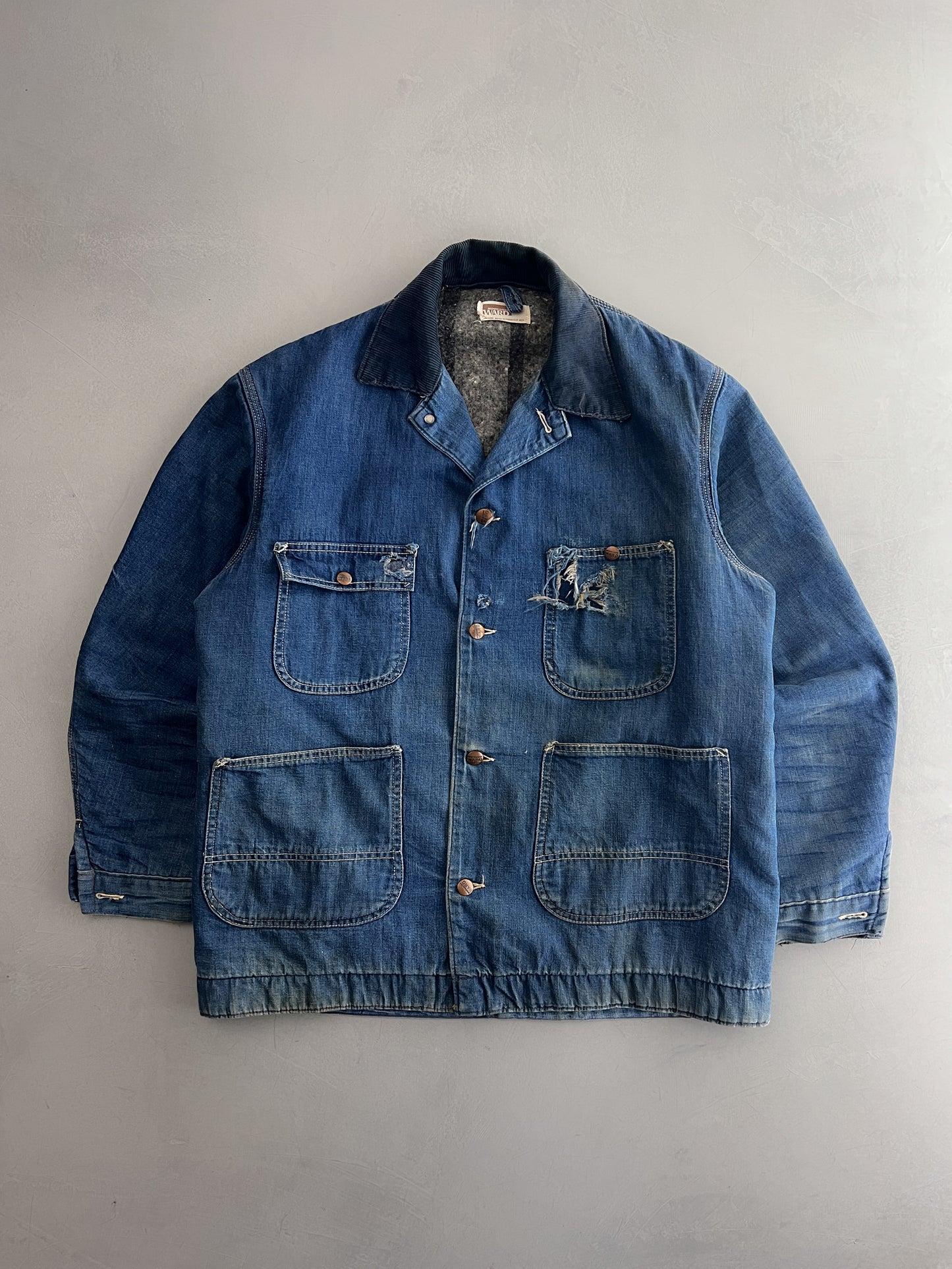 60's Blanket Lined Montgomery Ward Denim Chore Jacket [L/XL]