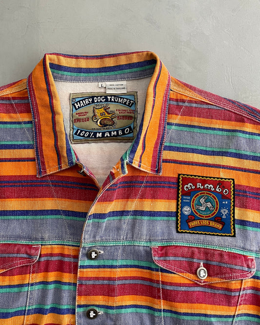 Mambo 'Hairy Dog Trumpet' Striped Denim Jacket [XL]