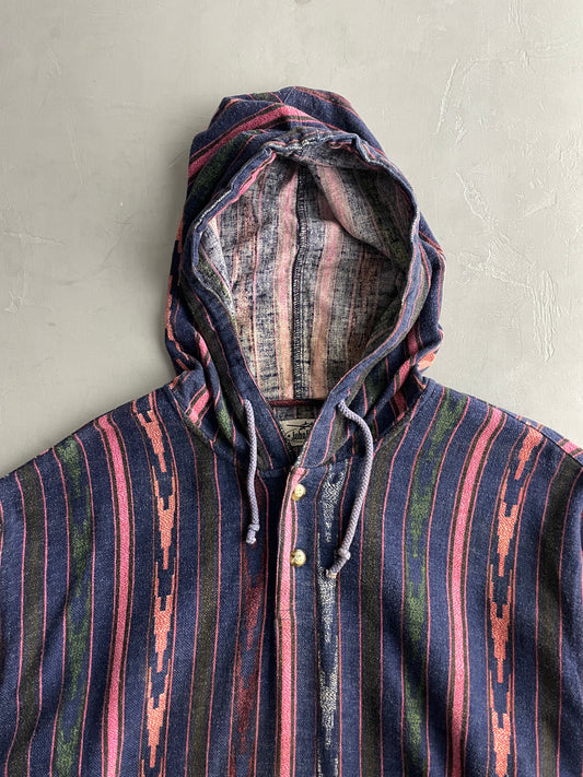 Faded Aztec Print Hooded Shirt [L]
