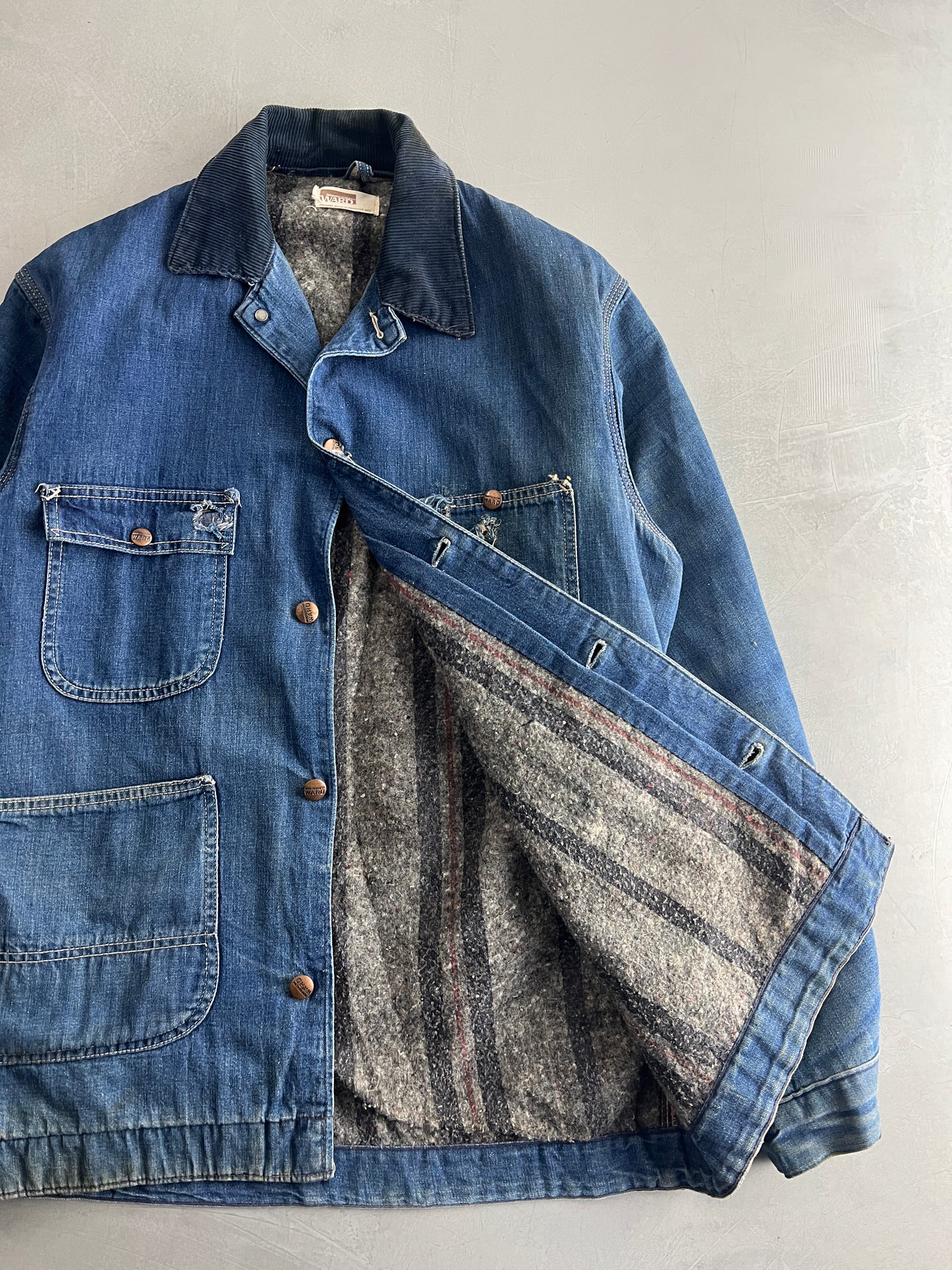 60's Blanket Lined Montgomery Ward Denim Chore Jacket [L/XL]