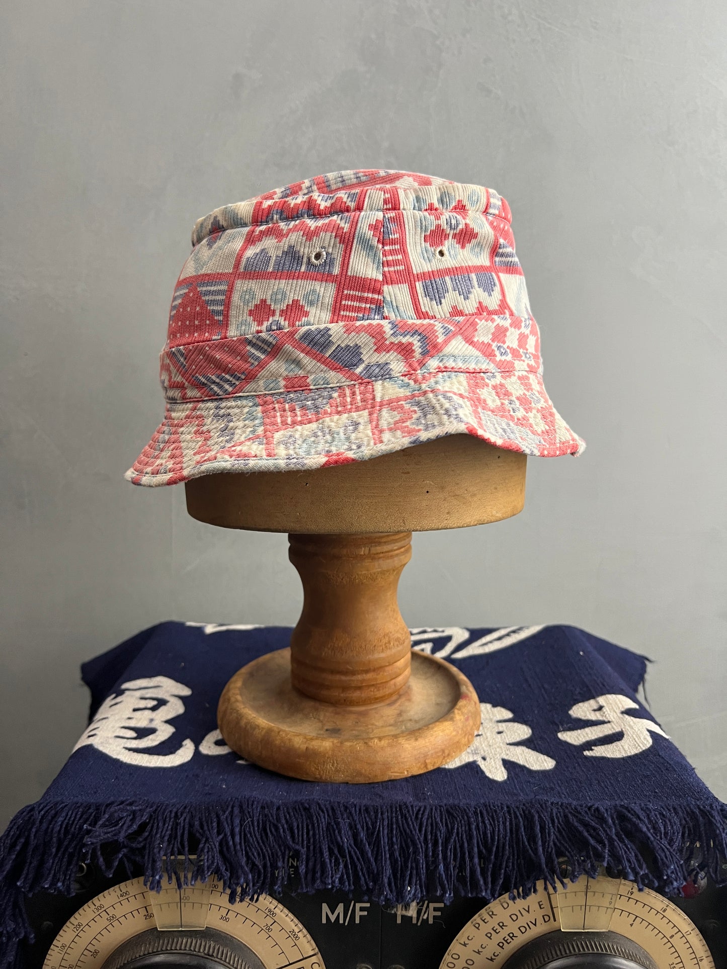 Faded Patchwork Print Bucket Cap