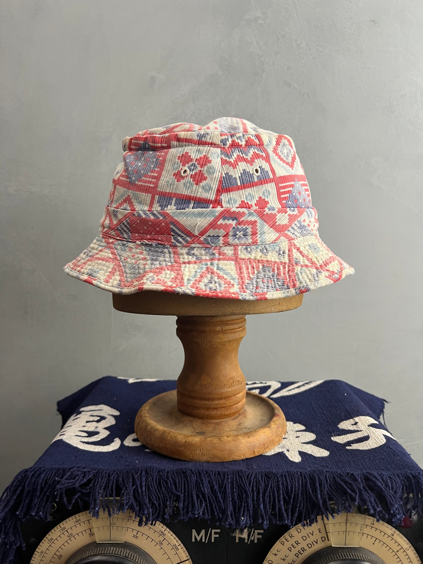 Faded Patchwork Print Bucket Cap